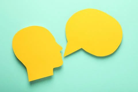 Concept of important announcement with empty speech bubble and head Stock Photos