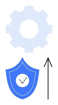 Concept of Improvement through Security in Technology with Gear, Shield, an.. Stock Illustration
