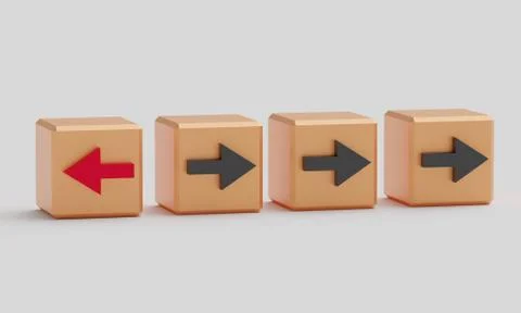 Concept of individuality. Cubes with arrows. One cube with a red arrow, the o Stock Illustration