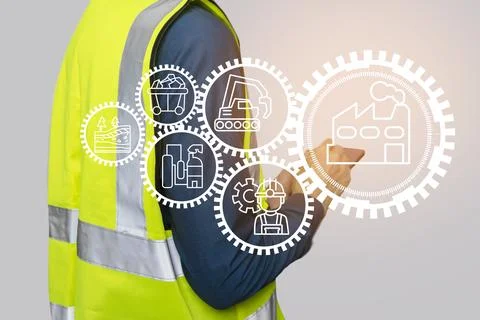 The concept of industrial structural engineering and heavy machinery planni.. Stock Photos