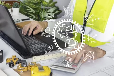 The concept of industrial structural engineering and heavy machinery planni.. Stock Photos