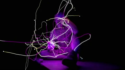 The concept of the influence of the Internet on a human being, a stone statue Stock Footage 200121851