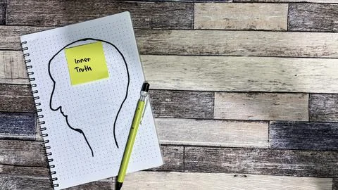 Concept of Inner Truth write on sticky notes isolated on Wooden Table. Stock Photos