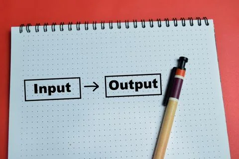 Concept of input to output write on book isolated on table. Stock Photos