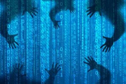 The concept of instability in computer networking. Shadow of a thief with bin Stock Photos