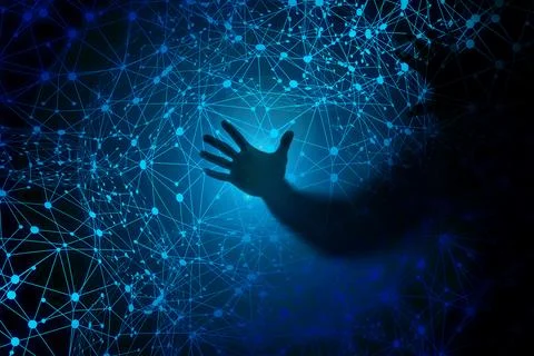 The concept of instability in computer networking. Shadow of a thief with bin Stock Photos