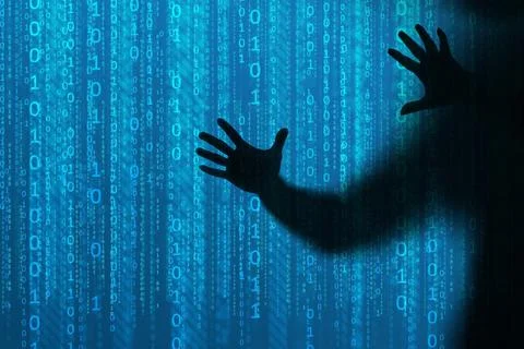 The concept of instability in computer networking. Shadow of a thief with bin Stock Photos
