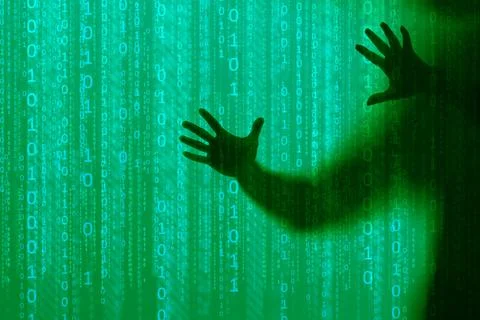 The concept of instability in computer networking. Shadow of a thief with bin Stock Photos