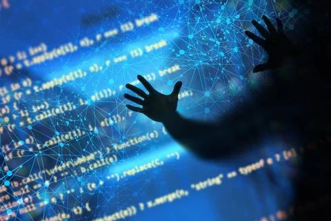 The concept of instability in computer networking. Shadow of a thief with bin Stock Photos