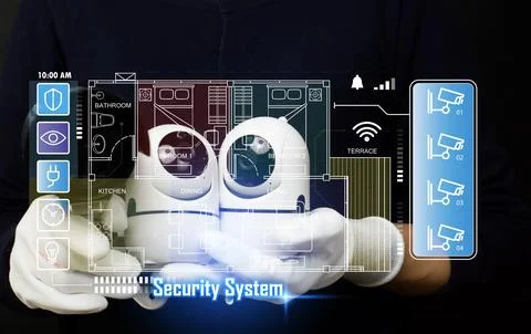 Concept of installing CCTV cameras, IP cameras, security monitoring Stock Photos