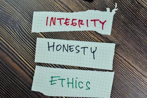 Concept of Integrity, Honesty and Ethics write on sticky notes Stock Photos