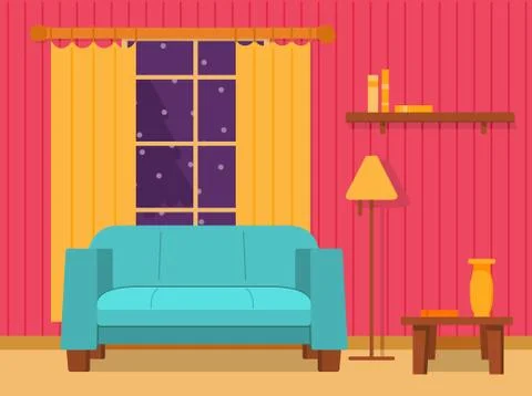 Concept of the interior of the living room with a sofa. Stock Illustration