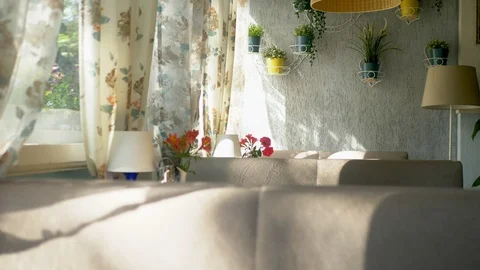 The concept of the interior windows. large full-length windows decorated with Stock Footage 108794077