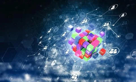 Concept of Internet and networking with digital cube figure on d Stock Illustration