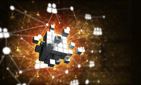 Concept of Internet and networking with digital cube figure on dark background Stock Illustration