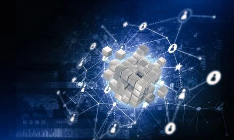 Concept of Internet and networking with digital cube figure on d Stock Illustration