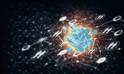 Concept of Internet and networking with digital cube figure on d Stock Illustration