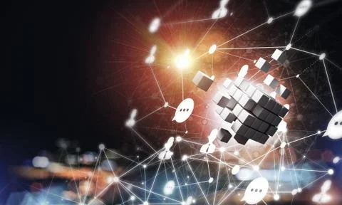 Concept of Internet and networking with digital cube figure on d Stock Illustration