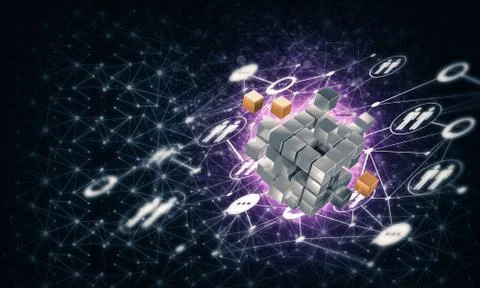Concept of Internet and networking with digital cube figure on d Stock Illustration