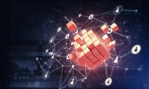Concept of Internet and networking with digital cube figure on d Stock Illustration