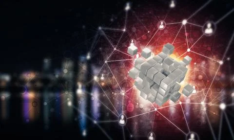 Concept of Internet and networking with digital cube figure on d Stock Illustration