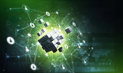 Concept of Internet and networking with digital cube figure on dark background Stock Illustration
