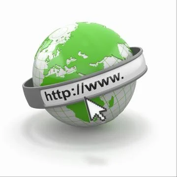 Concept of internet browser. earth and cursor. 3d Illustrazione stock