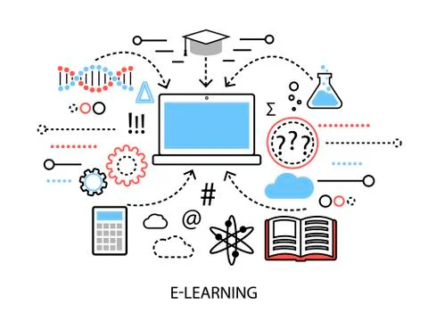 Concept of internet learning process and computer technologies in study Stock Illustration