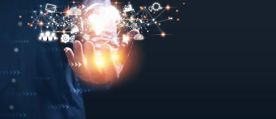 Concept internet network, digital technology to the future. Businessman hol.. Stock Photos