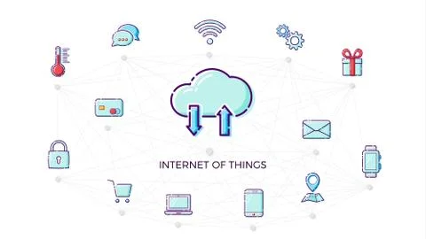 Concept Internet of things icon. Thin line flat design element fot IOT. Stock Illustration