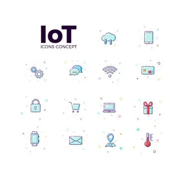Concept Internet of things icons. Vector illustration icons of iot in white Stock Illustration