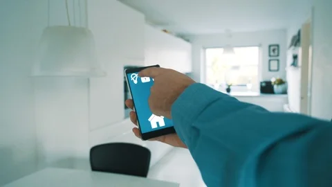 Concept of internet of things with mobile app controlling smart home Stock Footage 101831093