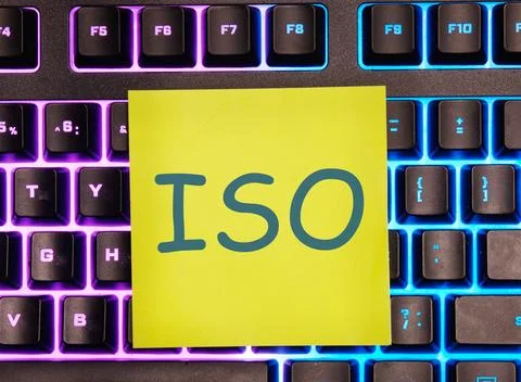 The concept of ISO quality control certification approval. Abbreviation ISO i Stock Photos