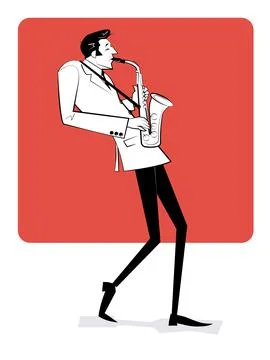 Concept for jazz poster. Man playing saxophone. Vintage hand drawn illustration Stock Illustration