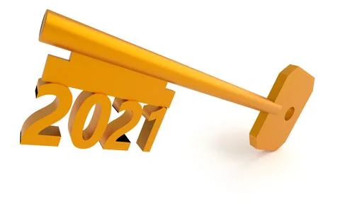 Concept key with new year 2021 isolated on white Stock Illustration