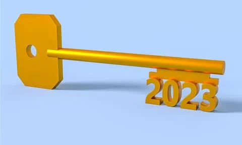 Concept key with new year 2023 on blue background Stock Illustration