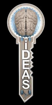 Concept key with text ideas and brain Stock Illustration