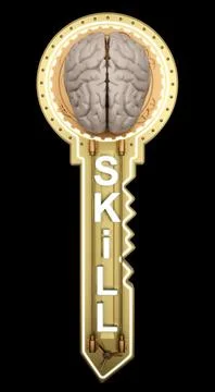 Concept key with text skill and brain Stock Illustration