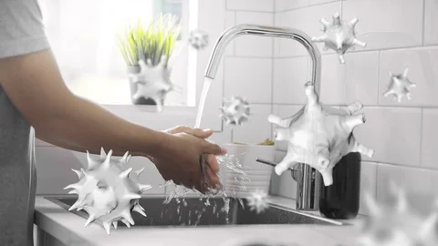 Concept of Killing Bacteria or Coronavirus Covid-19 by Washing Hand Stock Footage 127089647