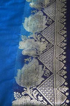 Concept, kinari or border edge gold lace jabot margin rim tatting silk sar... Stock Photos