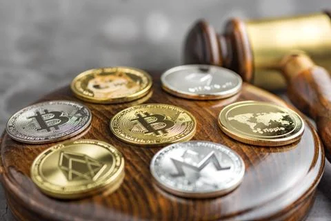 Concept law judge image for cryptocurrency Stock Photos