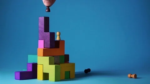 The concept of a leader change, slow motion. Abstract success building concept. Stock Footage 83585444