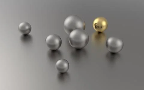 Concept Leader Sphere Of Metallic Group. Gold among silver ball. 3d Render Il Stock Illustration