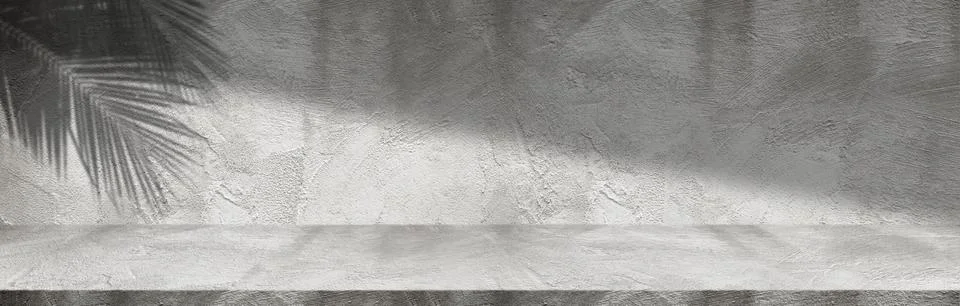 Concept of leaf shadow and light on gray cement surface. Stock Photos