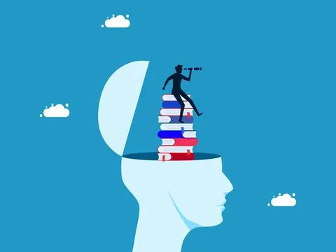 The concept of learning and business vision. Businessman with binoculars on s Stock Illustration