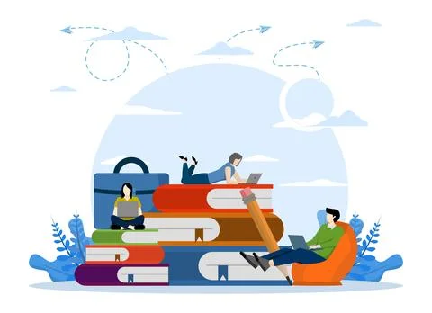 Concept of learning or course, people study and gain knowledge. Stock Illustration