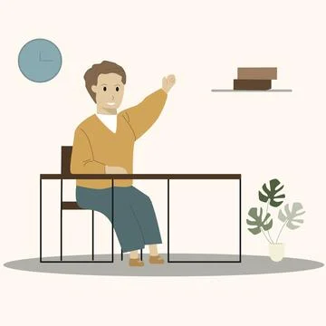 The concept of the learning process at school. An active student raises his.. Stock Illustration