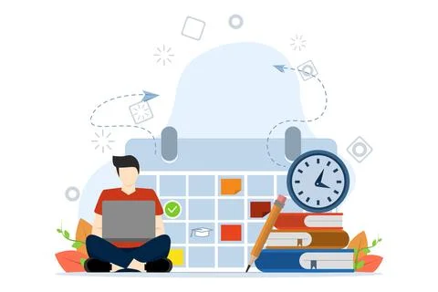 Concept of learning program, study plan, class schedule, Students scheduling. Illustration