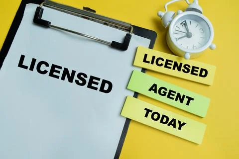 Concept of licensed agent today write on sticky notes isolated on table. Stock Photos