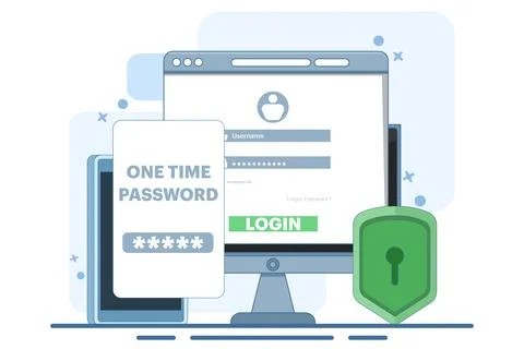 The concept of logging into a website or application using two steps Stock Illustration